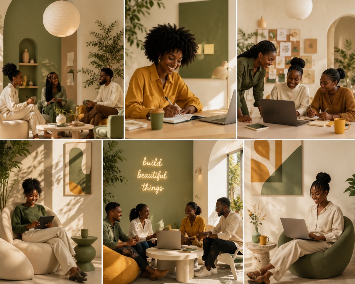 Team of business professionals collaborating around a desk